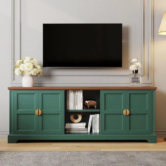 Shaker Style 75-Inch TV Stand with Storage Cabinet for Living Room and Bedroom in Green