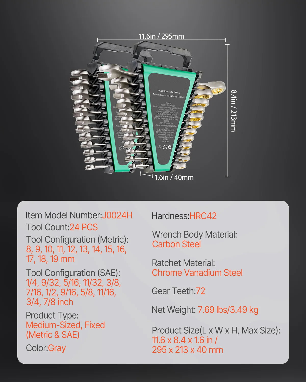 SucceBuy 24/30-Piece SAE & Metric Ratcheting Wrench Set with Organizer – product detail 7