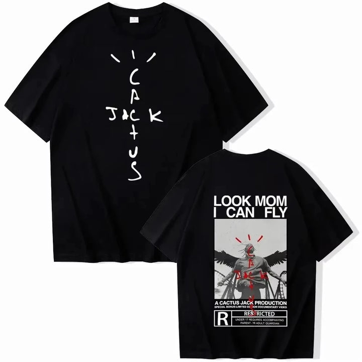 Unisex Look Mom I Can Fly Cotton Graphic T-Shirt