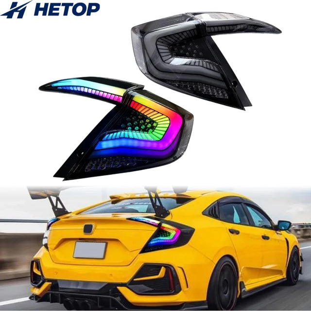 HETOP for Civic 2016–2018 RGB LED Tail Lights Upgrade DRL Taillight Brake Turn Signal Lamp Plug and Play Accessories for Honda