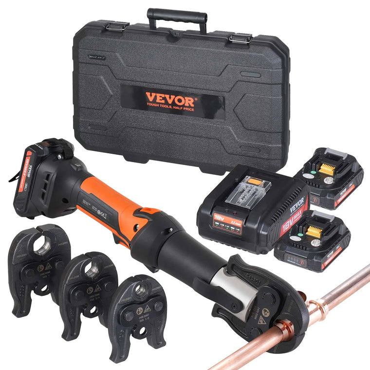 SucceBuy 18V Electric Pipe Crimping Tool Kit with 3 Jaws & Two Batteries
