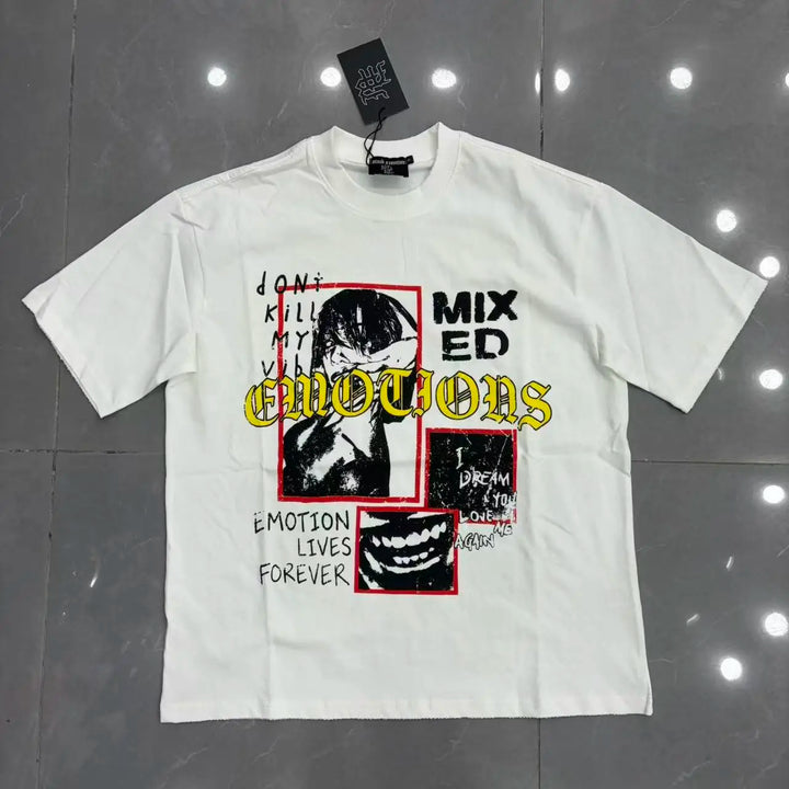 Men’s Mixed Emotion Rhinestone T-Shirt – Y2K Oversized Tee