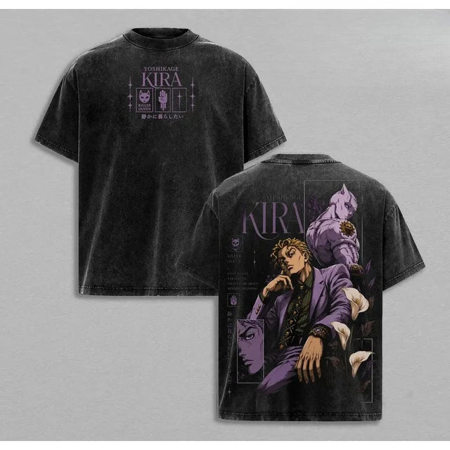 Kira Yoshikage JoJo's Bizarre Adventure Anime Clothing Men Women Manga T-Shirt Vintage Washed