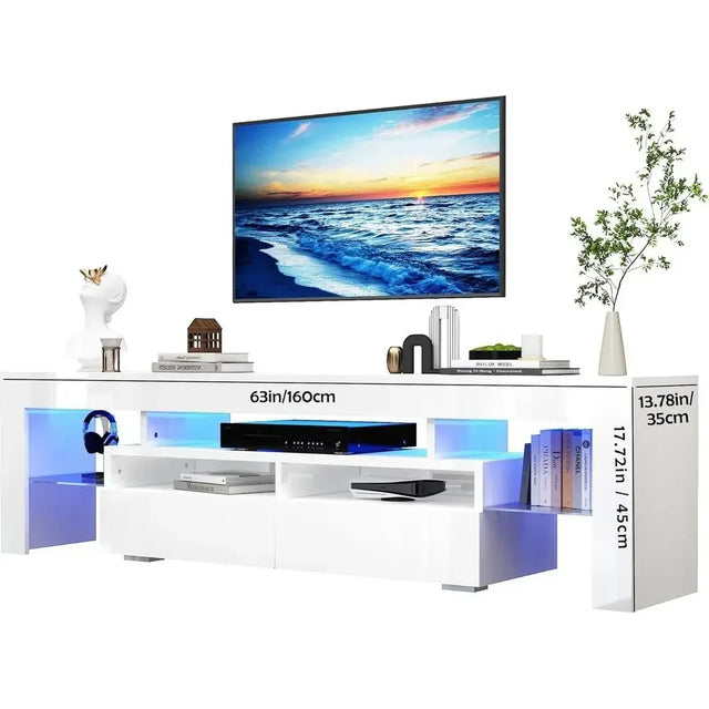 63-70 Inch High Gloss Black TV Stand with Storage and RGB Lighting Entertainment Center