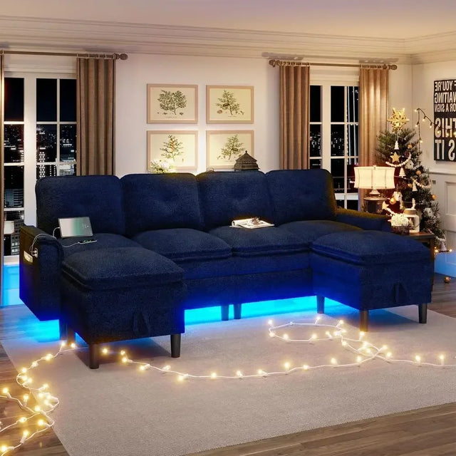 Sectional Sofas with Charging Station - Small Couches with Storage Ottomans