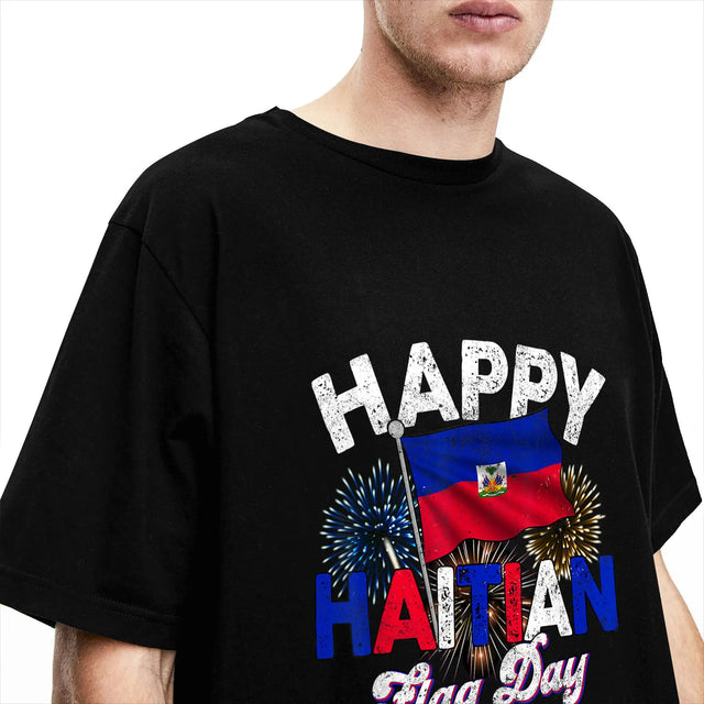 Haitian Flag Day ARt Design Men's T-Shirt Vintage Tees Short Sleeve Round Collar T-Shirts Pure