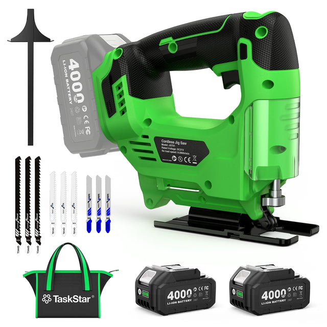 TaskStar Brushless Cordless Jigsaw with 9 Blades & 0–45° Bevel Adjustment