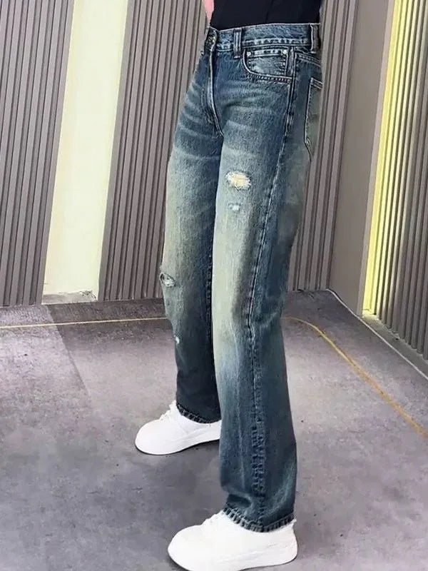 Men's Destroyed Frayed Ripped Denim Pants