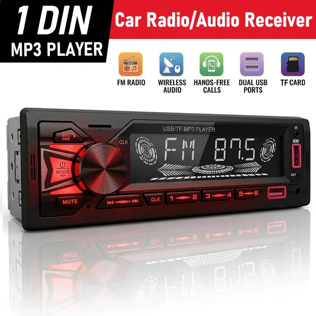 Car Radio with BT Hands-Free & Mic - Single Din Wireless Music MP3 Player, USB/AUX Input, FM Receiver - No CD/DVD Player Car Stereo