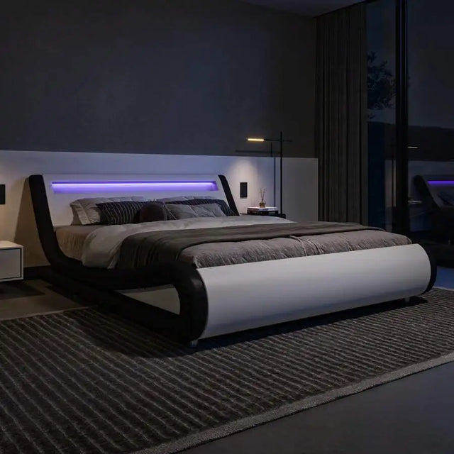 Full/Queen/King Size LED Platform Bed Frame With Adjustable Headboard, No Box Spring Need