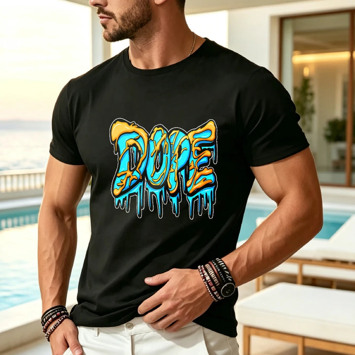 Men’s Turquoise Drip Graphic T-Shirt – Plus-Size Casual Tee