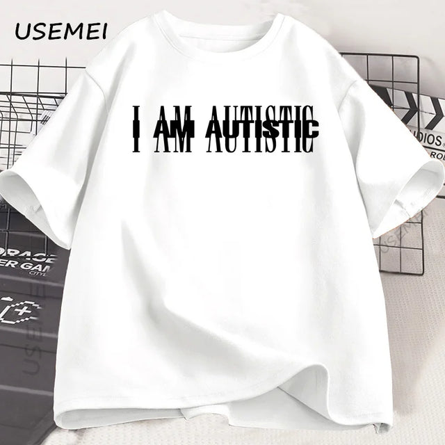 I Am Autistic T-Shirt Printed Men's Casual Short Sleeve Hip Hop Rapper T-Shirt Printed T-Shirt