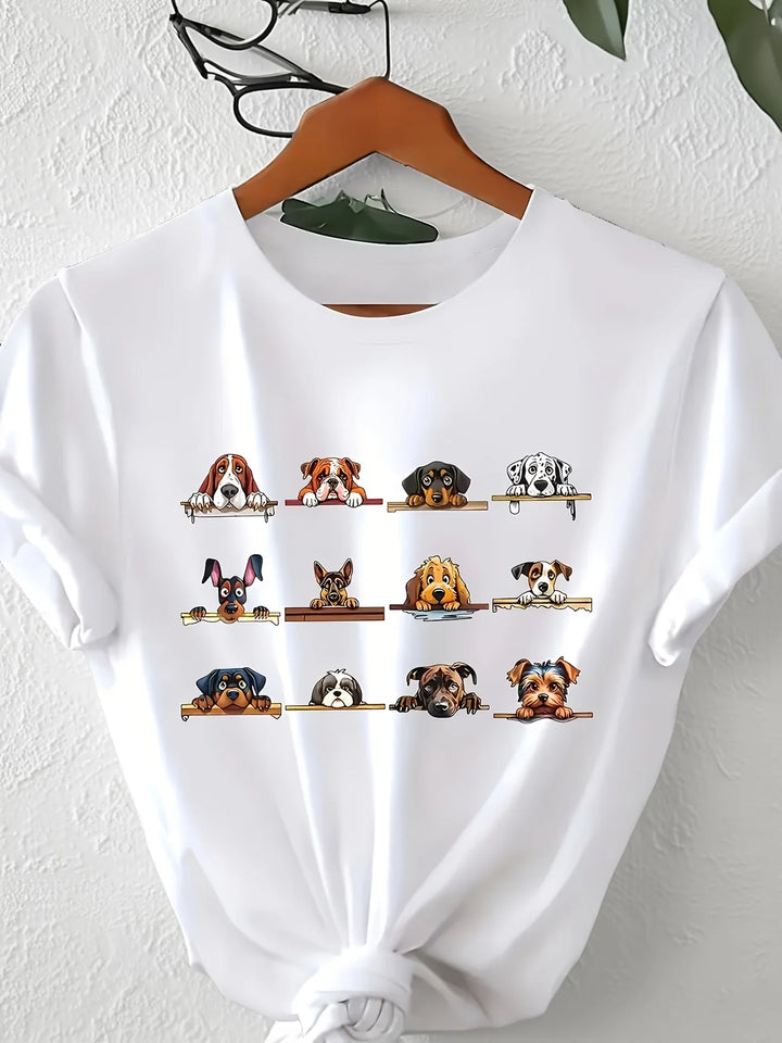 Women's Dog Faces Cotton Graphic T-Shirt – Plus Size