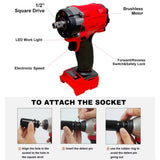 500 N·m Brushless 1/2-Inch Cordless Impact Wrench for Milwaukee 18V Batteries – product detail 4