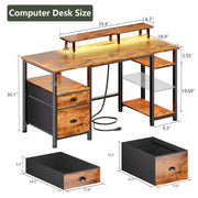 51-Inch Reversible Computer Desk with LED Lights, Power Outlet & File Cabinet – product detail 2