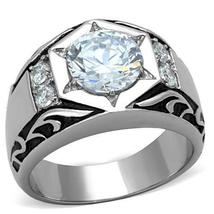 TK1606 - High polished (no plating) Stainless Steel Ring with AAA Grade CZ in