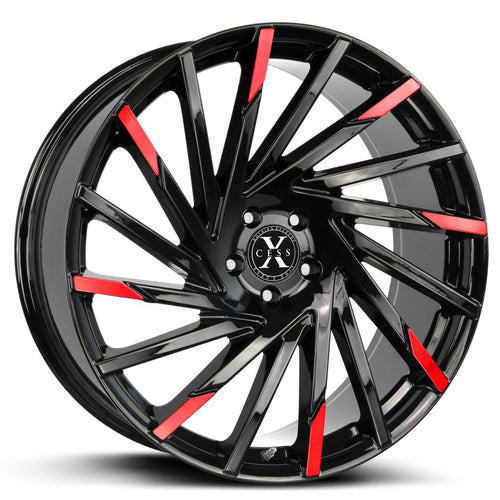 Xcess X02 Gloss Black Machined Red Tips Wheel