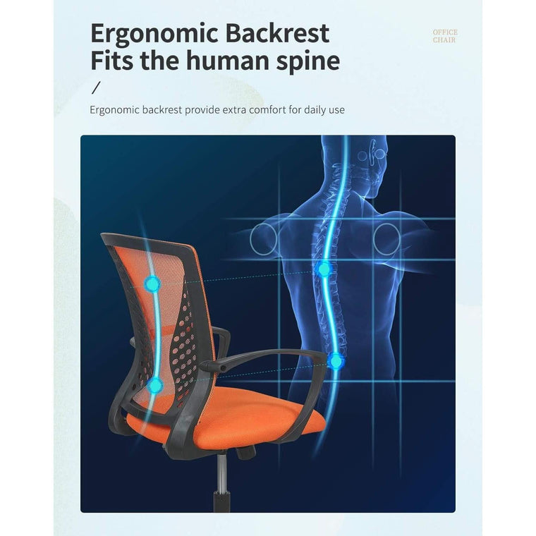 Ergonomic Orange Mesh Office Chair With Armrests Swivel