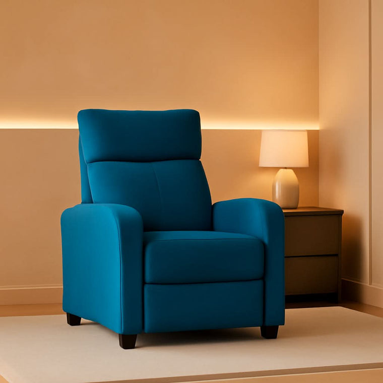 Blue Fabric Recliner Chair For Living Room Comfort – General Merchandise