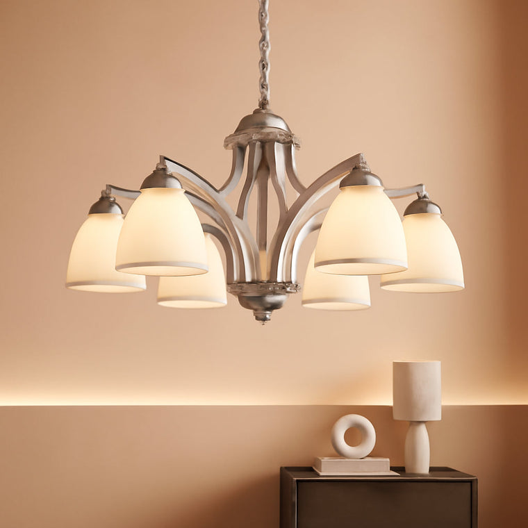Brushed Nickel 6Light Farmhouse Chandelier Milk Glass – Chandliers