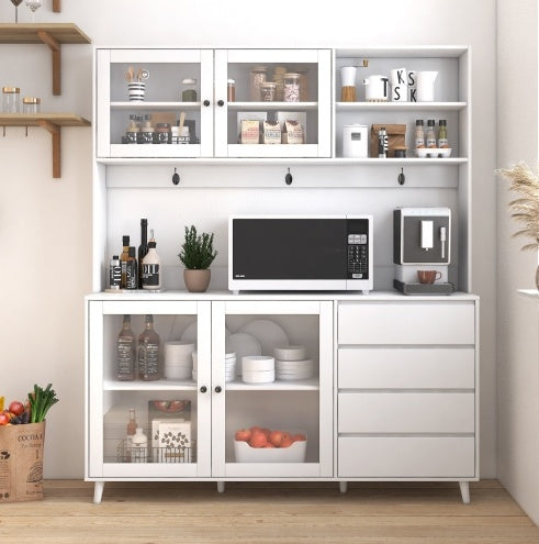63-Inch Freestanding Kitchen Pantry Hutch with Microwave Shelf