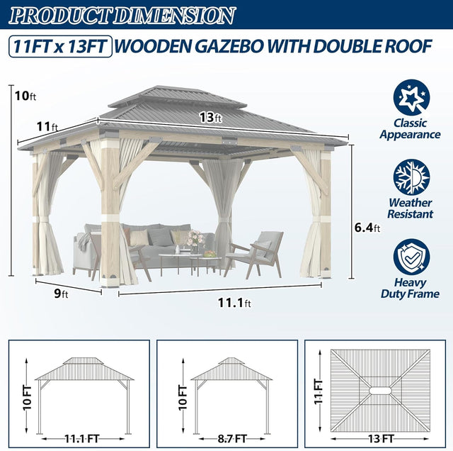11 x 13 ft Heavy-Duty Weatherproof Gazebo