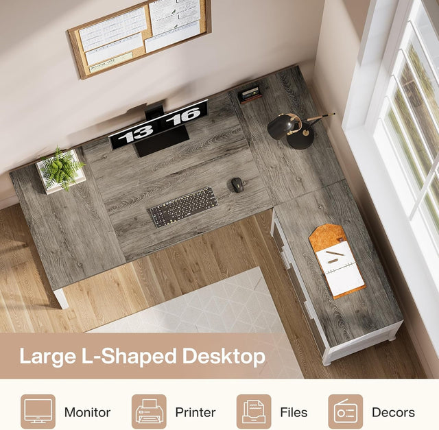 63 in. Gray L-Shaped Executive Corner Desk