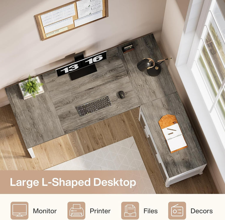 63 in. Gray L-Shaped Executive Corner Desk
