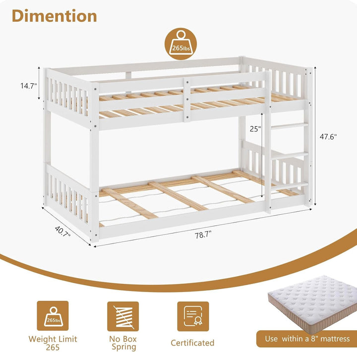 Low Profile White Solid Wood Twin Over Bunk Bed Guardrails