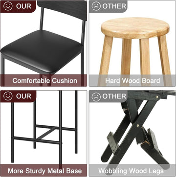 Bar Stools Four Pack With Back 25.5 Inch Rustic Black – Barstools