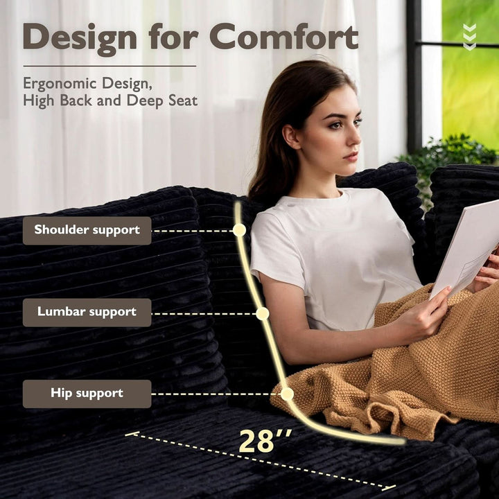 Modular Sectional Sofa Black Corduroy Convertible Sleeper