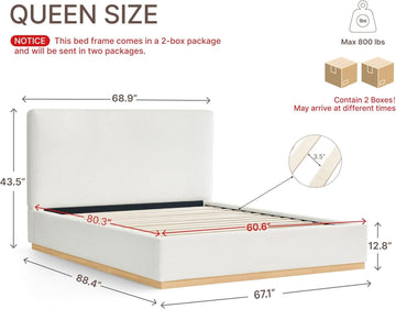 Queen Size Luxurious Upholstered Platform Bed Frame