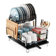 2-Tier Dish Drying Rack with Drainboard – Black