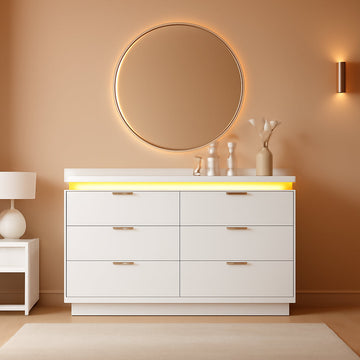White Dresser With Integrated LED Lighting Charging