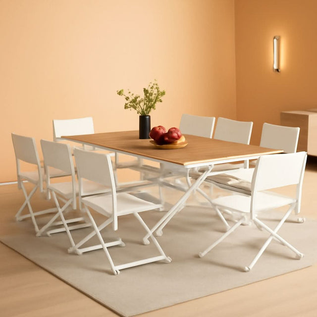 11 Piece Outdoor Dining Set Apricot Sling Mesh Chairs With Wood Grain