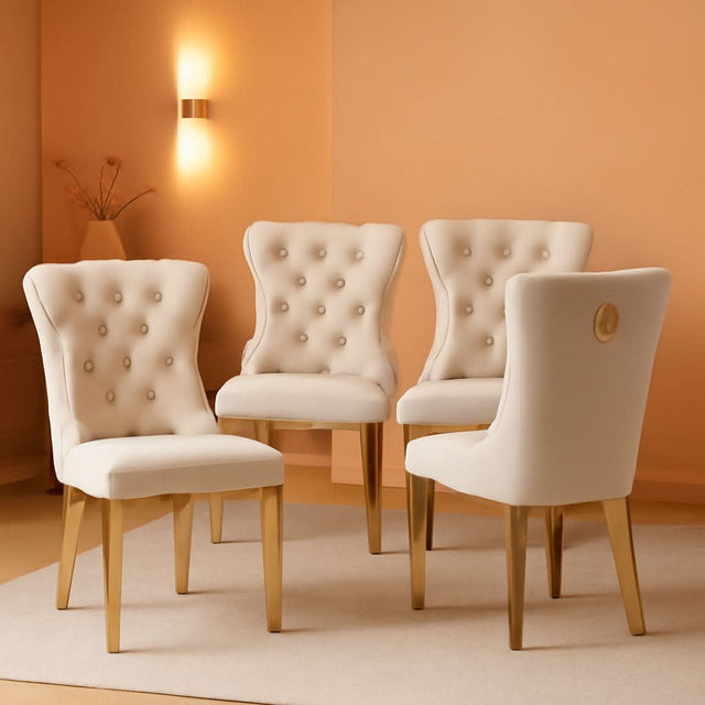 Velvet Dining Chairs Set Of 4 With Gold Plated Legs – General Merchandise