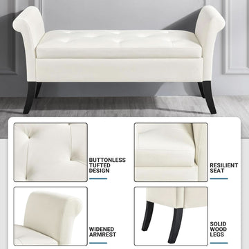 Fifty TwoInches Durable White Upholstered Storage Ottoman Bench