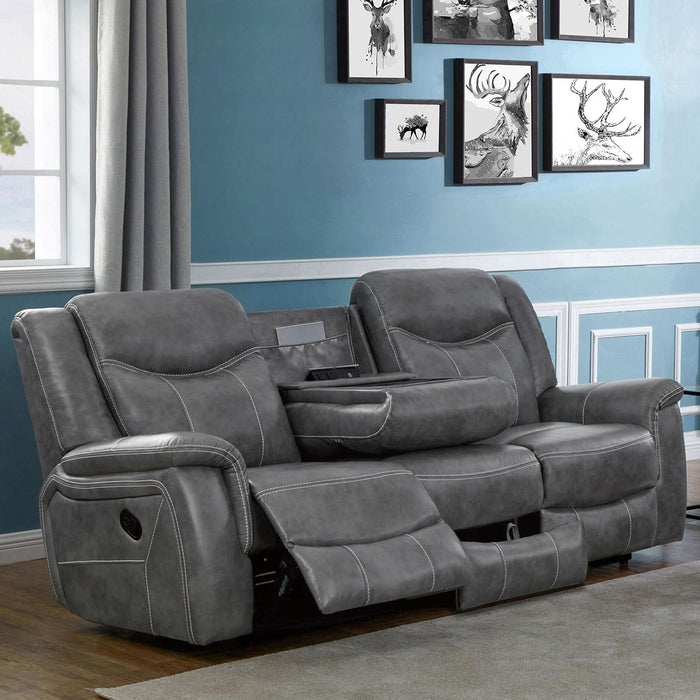 Charcoal Upholstered Reclining Sofa With Power Outlet