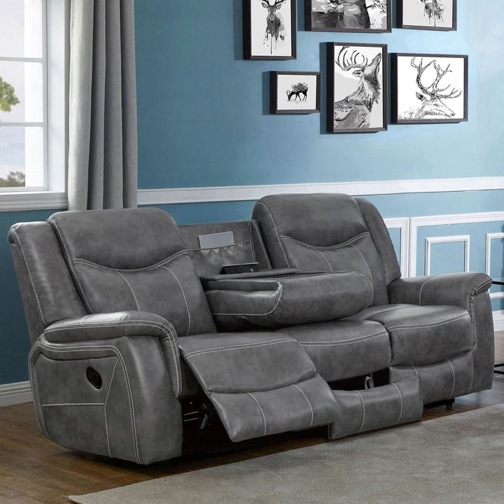 Charcoal Upholstered Reclining Sofa With Power Outlet