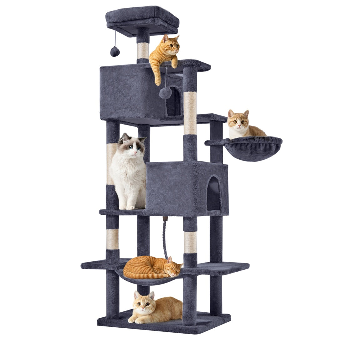 66-Inch Multi-Level Cat Tree with Condos & Hammock