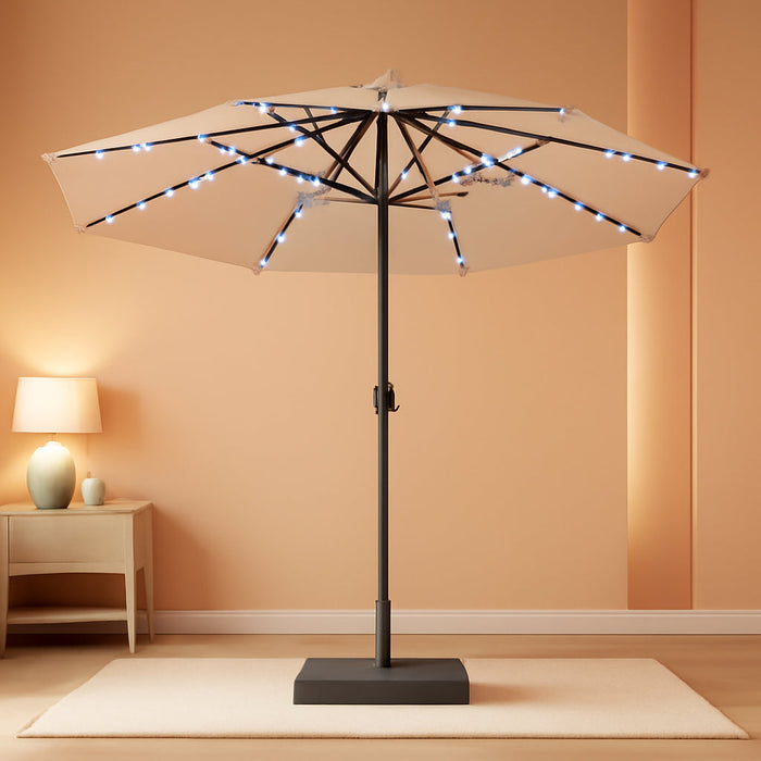 Beige 15Ft Patio Umbrella With Integrated LED Lights