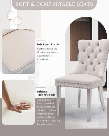 Velvet Dining Chairs Set Of 2 Beige Tufted Upholstered – General Merchandise