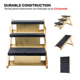 Foldable 3-Level Wooden Pet Stairs & Ramp – 110 lb Capacity