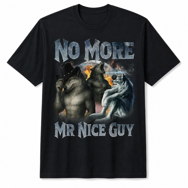 No More Mr Nice Guy Funny Alpha Wolf Meme Unhinged Brainrot T-Shirt Men and Women Oversize
