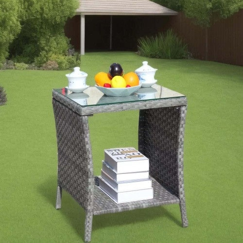 Outdoor Rattan Coffee Table with Tempered Glass Top