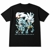 Silver the Hedgehog black graphic T-shirt professional front view