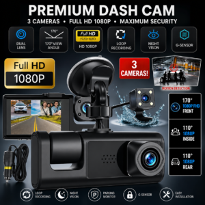 Car Dual Lens Dash Cam HD 1080P Front/Rear/Inside Video Recorder Camera G-Sensor