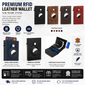 For Airtag Wallet Case Genuine Leather Credit Card Holder Magnetic Air Tag Cover