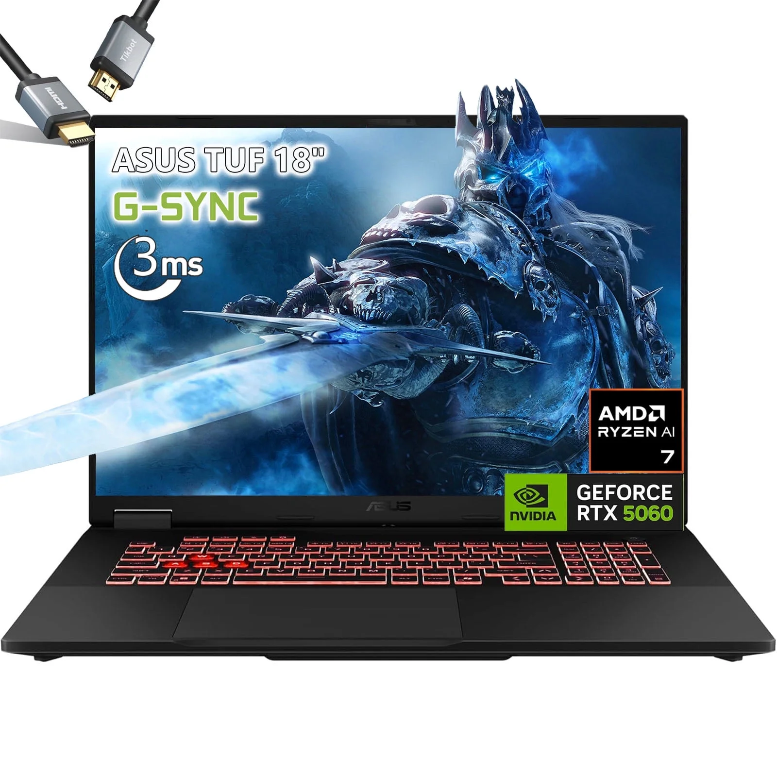 TUF Gaming Laptop A18 Inch - NVIDIA RTX 5060 - AMD Ryzen 7 260 - 18" WUXGA Display 144Hz - 32GB RAM - 1TB Pcie SSD -RGB Backlit Keyboard - Thunderbolt 4 - FHD Camera - Windows 11 - Image 10